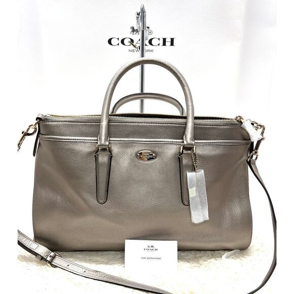 🍀🌷NWT! | Coach Morgan Peeble Leather Satchel Handbag Metallic Msrp:$450.00 - Picture 1 of 7